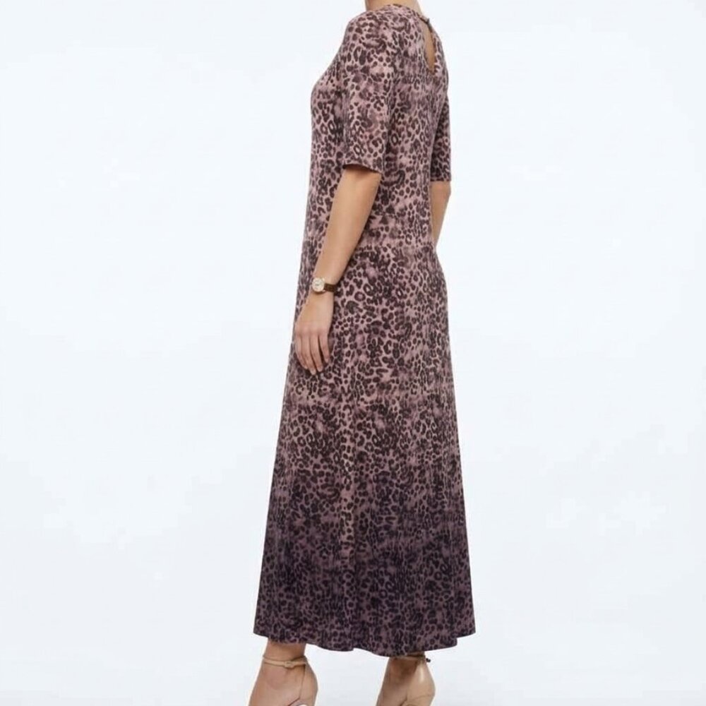 NWT Attitudes by Renee Leopard Print Como Jersey Illusion Waist Maxi Dress Sz L - Picture 2 of 6